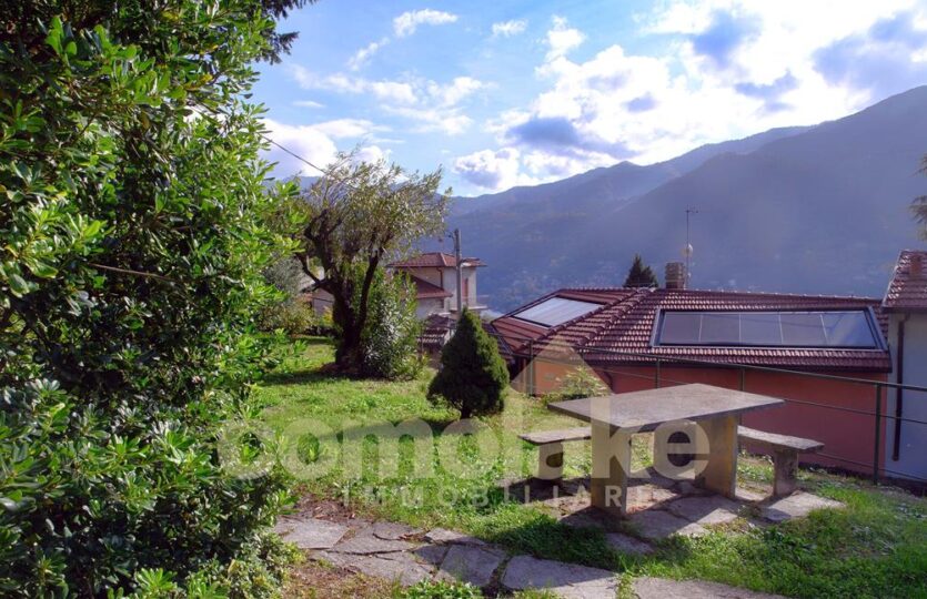 House with garden and lake view