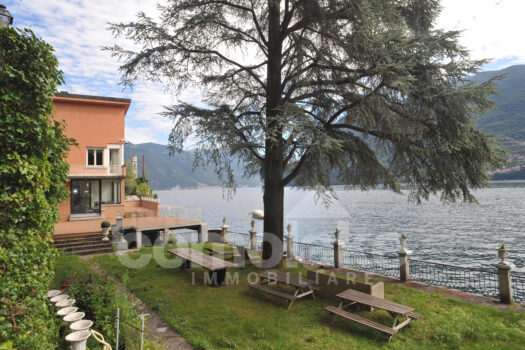 Modern lakefront villa with a large garden