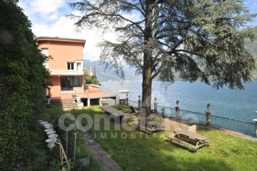 Modern lakefront villa with a large garden