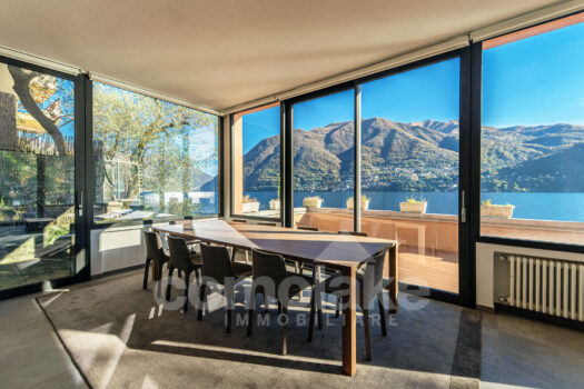 Modern lakefront villa with a large garden