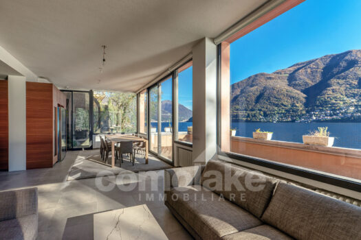 Modern lakefront villa with a large garden