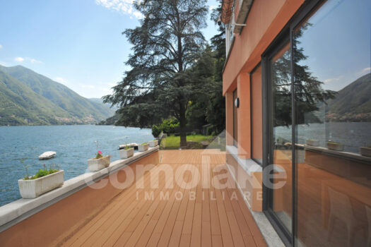 Modern lakefront villa with a large garden