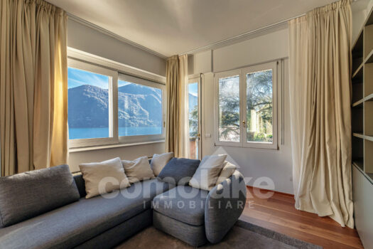 Modern lakefront villa with a large garden