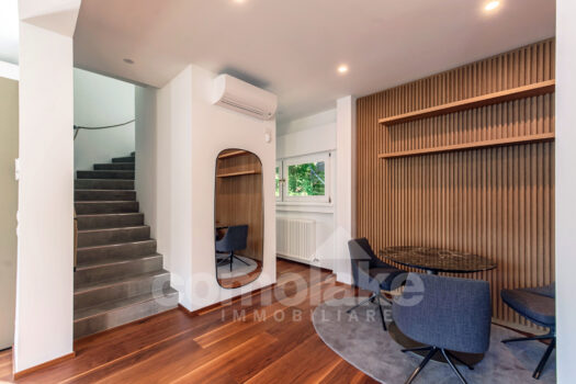 Modern lakefront villa with a large garden