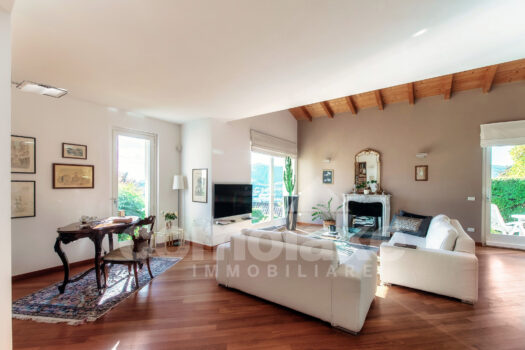 Villa moderna con giardino e vista lago